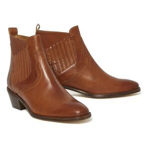 Vanessa Bruno Santiag Western Leather Ankle Boots Cognac Brown EU 37 US 7